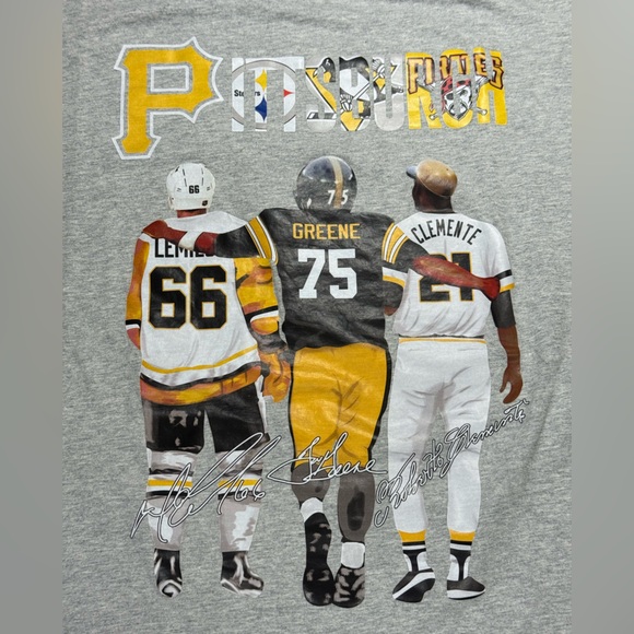 no brand Other - Pittsburgh Mario Lemieux 66, Joe Greene 75, Roberto Clemente 21 TShirt SzXL Gray